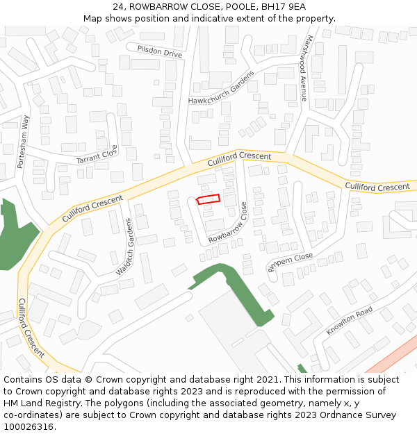 24, ROWBARROW CLOSE, POOLE, BH17 9EA: Location map and indicative extent of plot