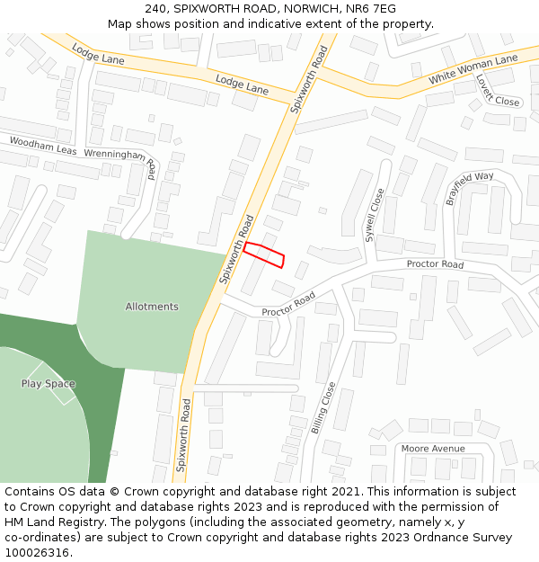 240, SPIXWORTH ROAD, NORWICH, NR6 7EG: Location map and indicative extent of plot