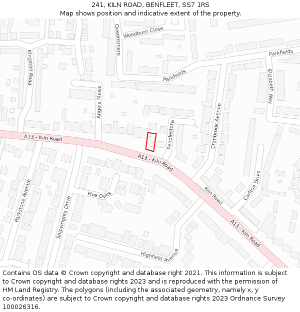 241, KILN ROAD, BENFLEET, SS7 1RS: Location map and indicative extent of plot