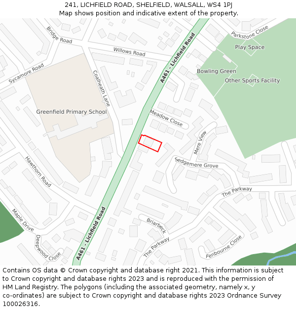 241, LICHFIELD ROAD, SHELFIELD, WALSALL, WS4 1PJ: Location map and indicative extent of plot