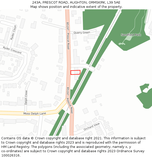 243A, PRESCOT ROAD, AUGHTON, ORMSKIRK, L39 5AE: Location map and indicative extent of plot