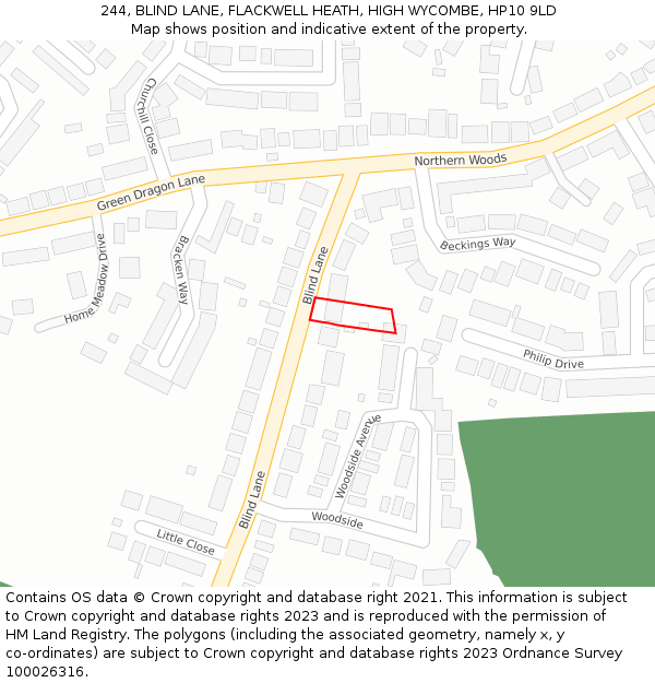 244, BLIND LANE, FLACKWELL HEATH, HIGH WYCOMBE, HP10 9LD: Location map and indicative extent of plot