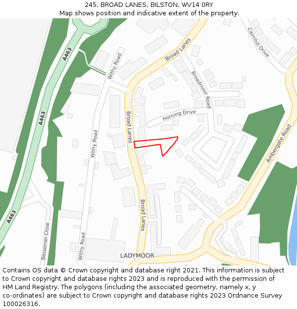 245, BROAD LANES, BILSTON, WV14 0RY: Location map and indicative extent of plot