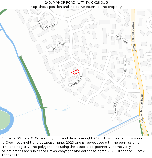 245, MANOR ROAD, WITNEY, OX28 3UG: Location map and indicative extent of plot