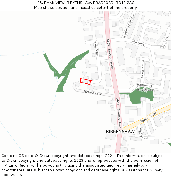 25, BANK VIEW, BIRKENSHAW, BRADFORD, BD11 2AG: Location map and indicative extent of plot