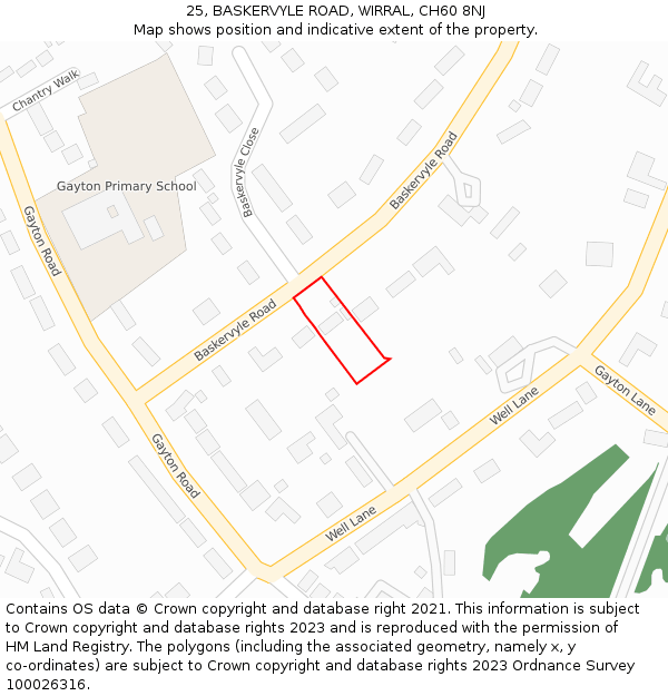 25, BASKERVYLE ROAD, WIRRAL, CH60 8NJ: Location map and indicative extent of plot