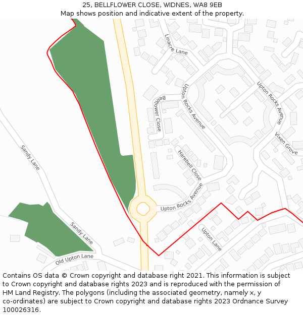 25, BELLFLOWER CLOSE, WIDNES, WA8 9EB: Location map and indicative extent of plot