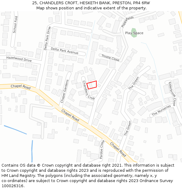 25, CHANDLERS CROFT, HESKETH BANK, PRESTON, PR4 6RW: Location map and indicative extent of plot