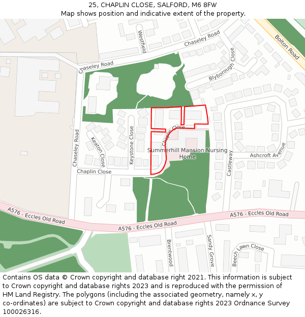 25, CHAPLIN CLOSE, SALFORD, M6 8FW: Location map and indicative extent of plot