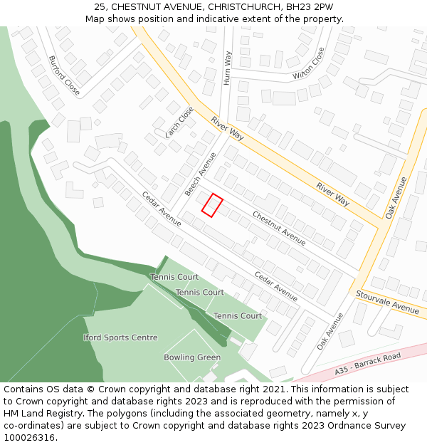 25, CHESTNUT AVENUE, CHRISTCHURCH, BH23 2PW: Location map and indicative extent of plot