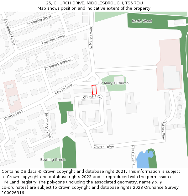 25, CHURCH DRIVE, MIDDLESBROUGH, TS5 7DU: Location map and indicative extent of plot