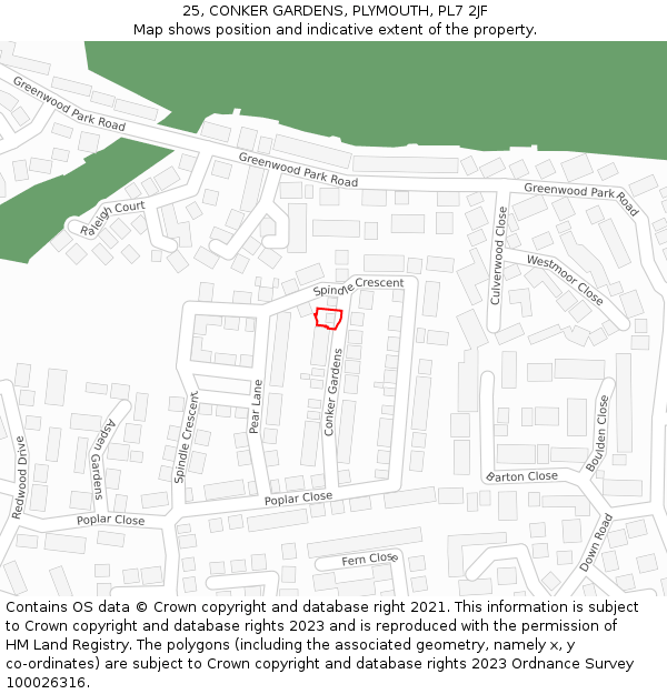 25, CONKER GARDENS, PLYMOUTH, PL7 2JF: Location map and indicative extent of plot