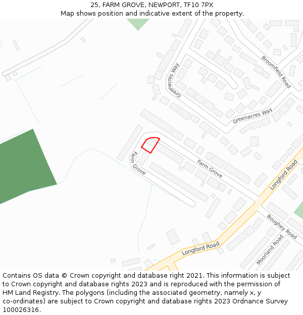 25, FARM GROVE, NEWPORT, TF10 7PX: Location map and indicative extent of plot