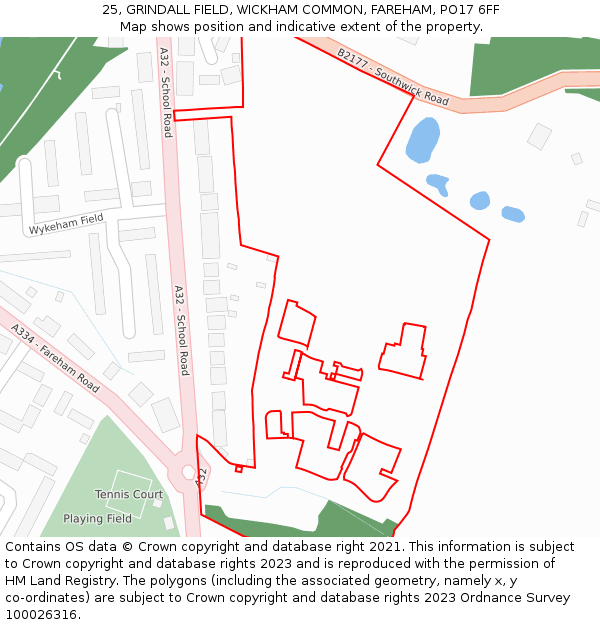 25, GRINDALL FIELD, WICKHAM COMMON, FAREHAM, PO17 6FF: Location map and indicative extent of plot