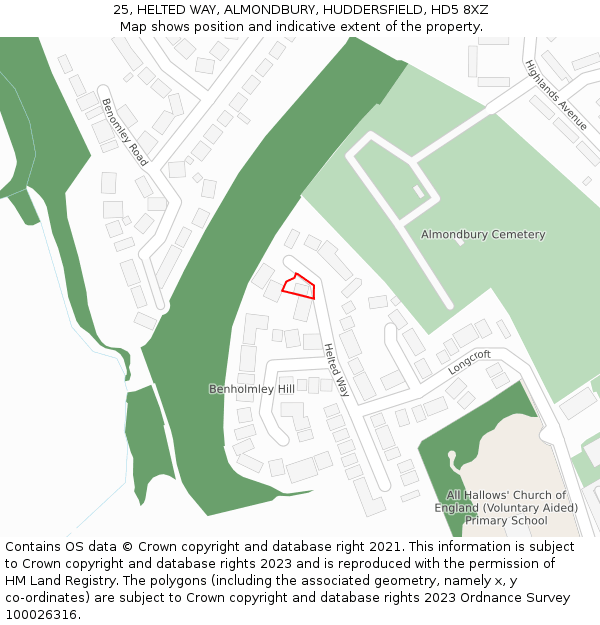 25, HELTED WAY, ALMONDBURY, HUDDERSFIELD, HD5 8XZ: Location map and indicative extent of plot