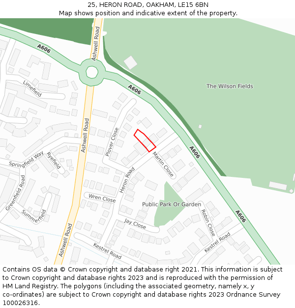 25, HERON ROAD, OAKHAM, LE15 6BN: Location map and indicative extent of plot