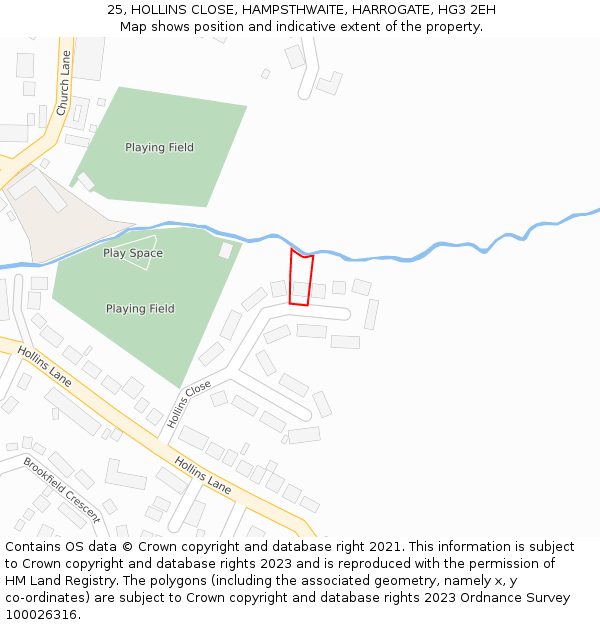 25, HOLLINS CLOSE, HAMPSTHWAITE, HARROGATE, HG3 2EH: Location map and indicative extent of plot