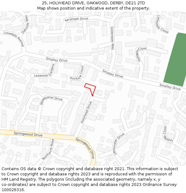 25, HOLYHEAD DRIVE, OAKWOOD, DERBY, DE21 2TD: Location map and indicative extent of plot