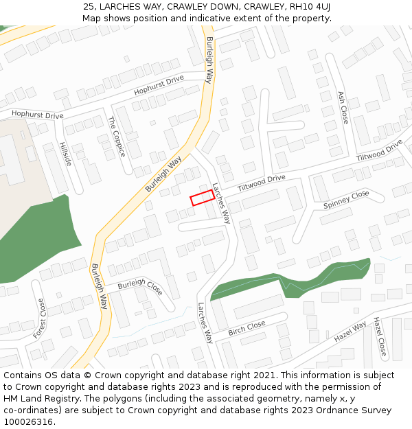 25, LARCHES WAY, CRAWLEY DOWN, CRAWLEY, RH10 4UJ: Location map and indicative extent of plot