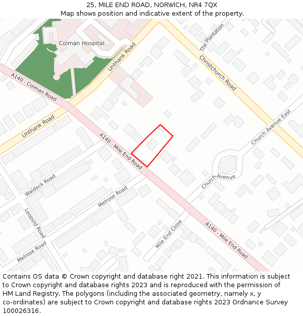 25, MILE END ROAD, NORWICH, NR4 7QX: Location map and indicative extent of plot