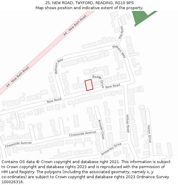 25, NEW ROAD, TWYFORD, READING, RG10 9PS: Location map and indicative extent of plot