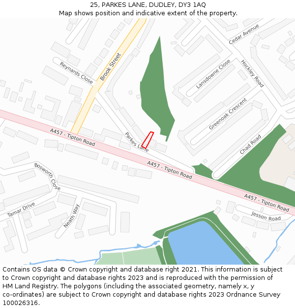 25, PARKES LANE, DUDLEY, DY3 1AQ: Location map and indicative extent of plot