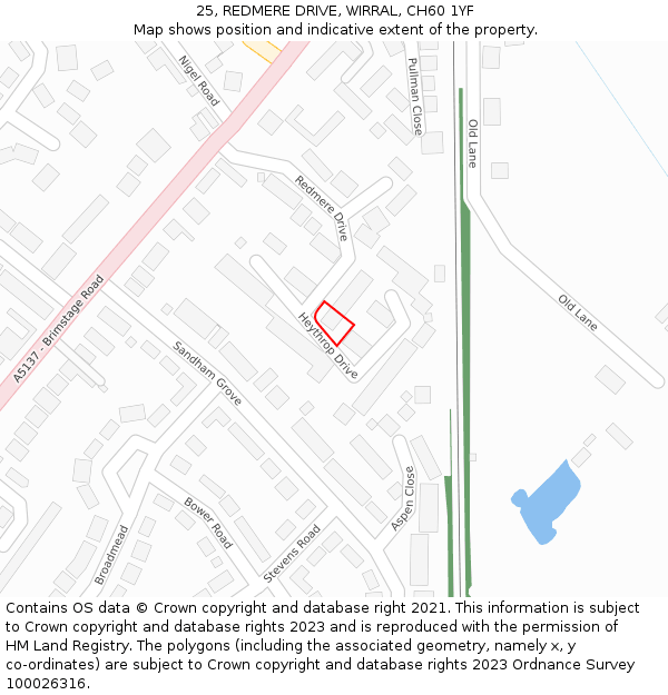 25, REDMERE DRIVE, WIRRAL, CH60 1YF: Location map and indicative extent of plot