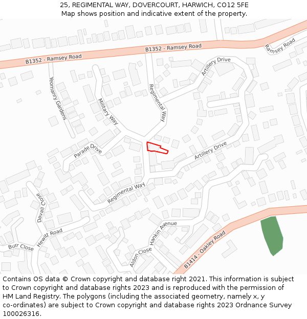 25, REGIMENTAL WAY, DOVERCOURT, HARWICH, CO12 5FE: Location map and indicative extent of plot