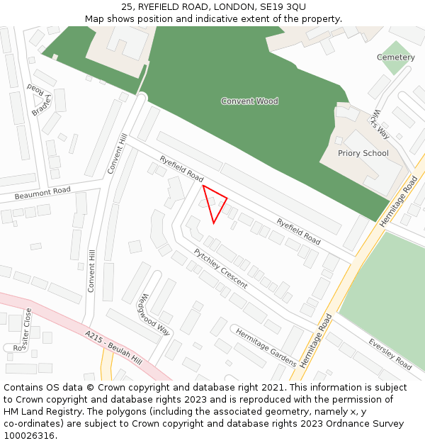 25, RYEFIELD ROAD, LONDON, SE19 3QU: Location map and indicative extent of plot