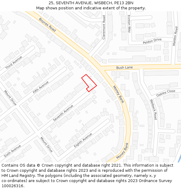 25, SEVENTH AVENUE, WISBECH, PE13 2BN: Location map and indicative extent of plot