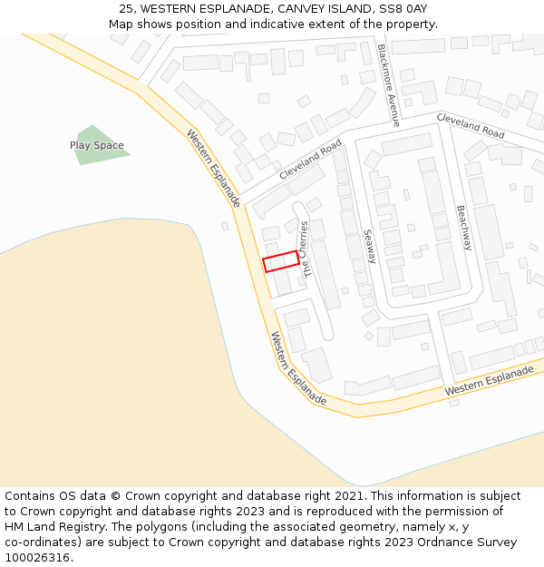 25, WESTERN ESPLANADE, CANVEY ISLAND, SS8 0AY: Location map and indicative extent of plot