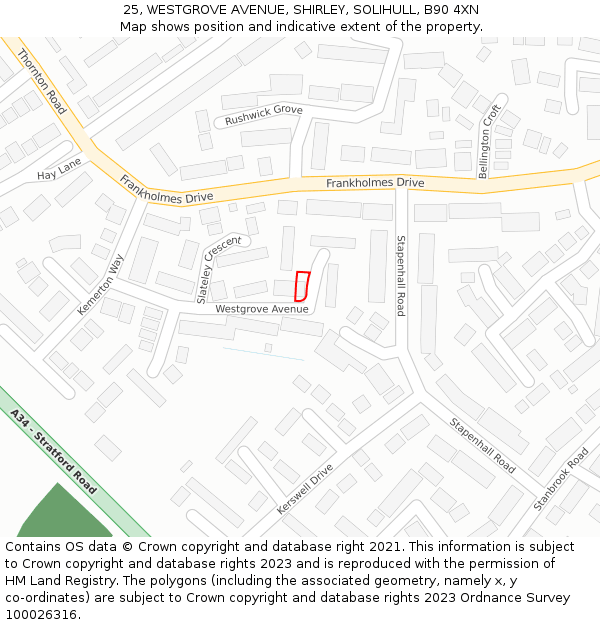 25, WESTGROVE AVENUE, SHIRLEY, SOLIHULL, B90 4XN: Location map and indicative extent of plot