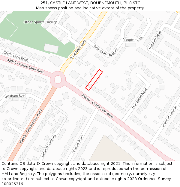 251, CASTLE LANE WEST, BOURNEMOUTH, BH8 9TG: Location map and indicative extent of plot