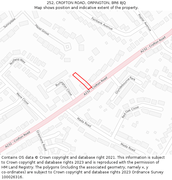 252, CROFTON ROAD, ORPINGTON, BR6 8JQ: Location map and indicative extent of plot