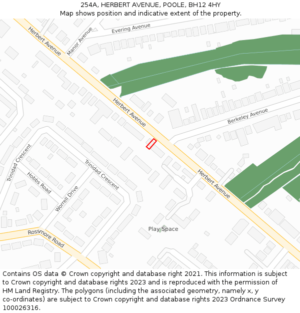 254A, HERBERT AVENUE, POOLE, BH12 4HY: Location map and indicative extent of plot