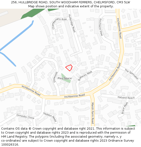 256, HULLBRIDGE ROAD, SOUTH WOODHAM FERRERS, CHELMSFORD, CM3 5LW: Location map and indicative extent of plot