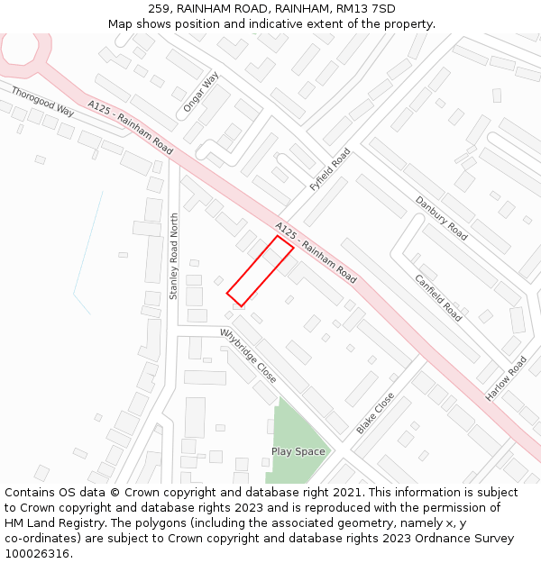 259, RAINHAM ROAD, RAINHAM, RM13 7SD: Location map and indicative extent of plot