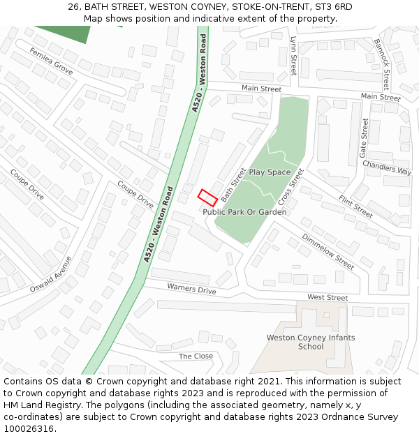 26, BATH STREET, WESTON COYNEY, STOKE-ON-TRENT, ST3 6RD: Location map and indicative extent of plot