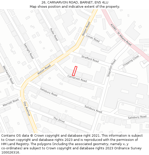 26, CARNARVON ROAD, BARNET, EN5 4LU: Location map and indicative extent of plot