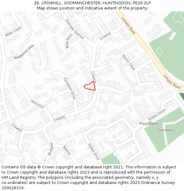 26, CROWHILL, GODMANCHESTER, HUNTINGDON, PE29 2LP: Location map and indicative extent of plot