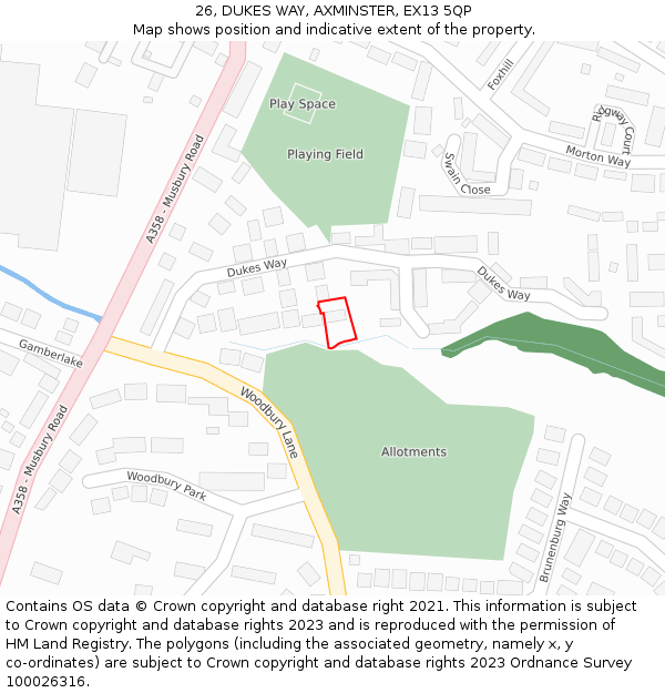 26, DUKES WAY, AXMINSTER, EX13 5QP: Location map and indicative extent of plot