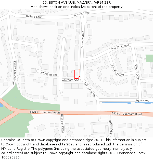 26, ESTON AVENUE, MALVERN, WR14 2SR: Location map and indicative extent of plot