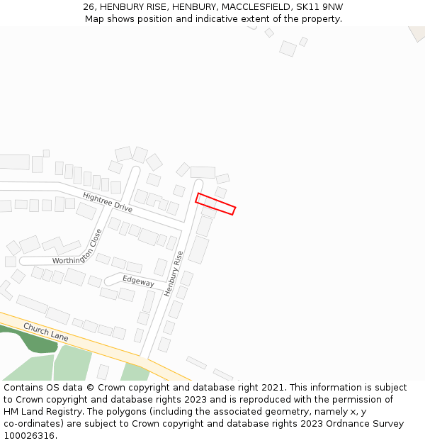 26, HENBURY RISE, HENBURY, MACCLESFIELD, SK11 9NW: Location map and indicative extent of plot