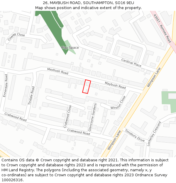 26, MAYBUSH ROAD, SOUTHAMPTON, SO16 9EU: Location map and indicative extent of plot