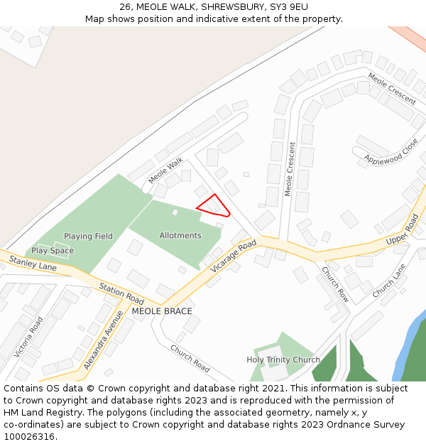 26, MEOLE WALK, SHREWSBURY, SY3 9EU: Location map and indicative extent of plot