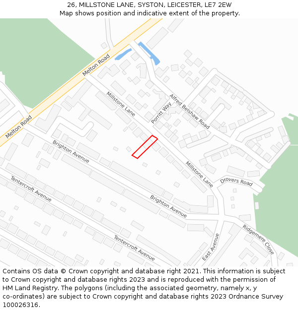 26, MILLSTONE LANE, SYSTON, LEICESTER, LE7 2EW: Location map and indicative extent of plot