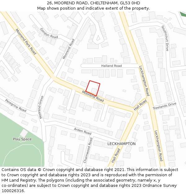 26, MOOREND ROAD, CHELTENHAM, GL53 0HD: Location map and indicative extent of plot