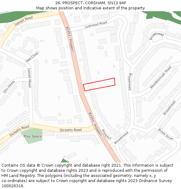 26, PROSPECT, CORSHAM, SN13 9AF: Location map and indicative extent of plot