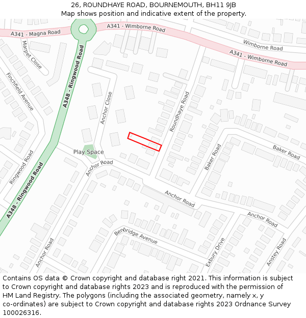 26, ROUNDHAYE ROAD, BOURNEMOUTH, BH11 9JB: Location map and indicative extent of plot