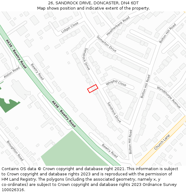 26, SANDROCK DRIVE, DONCASTER, DN4 6DT: Location map and indicative extent of plot